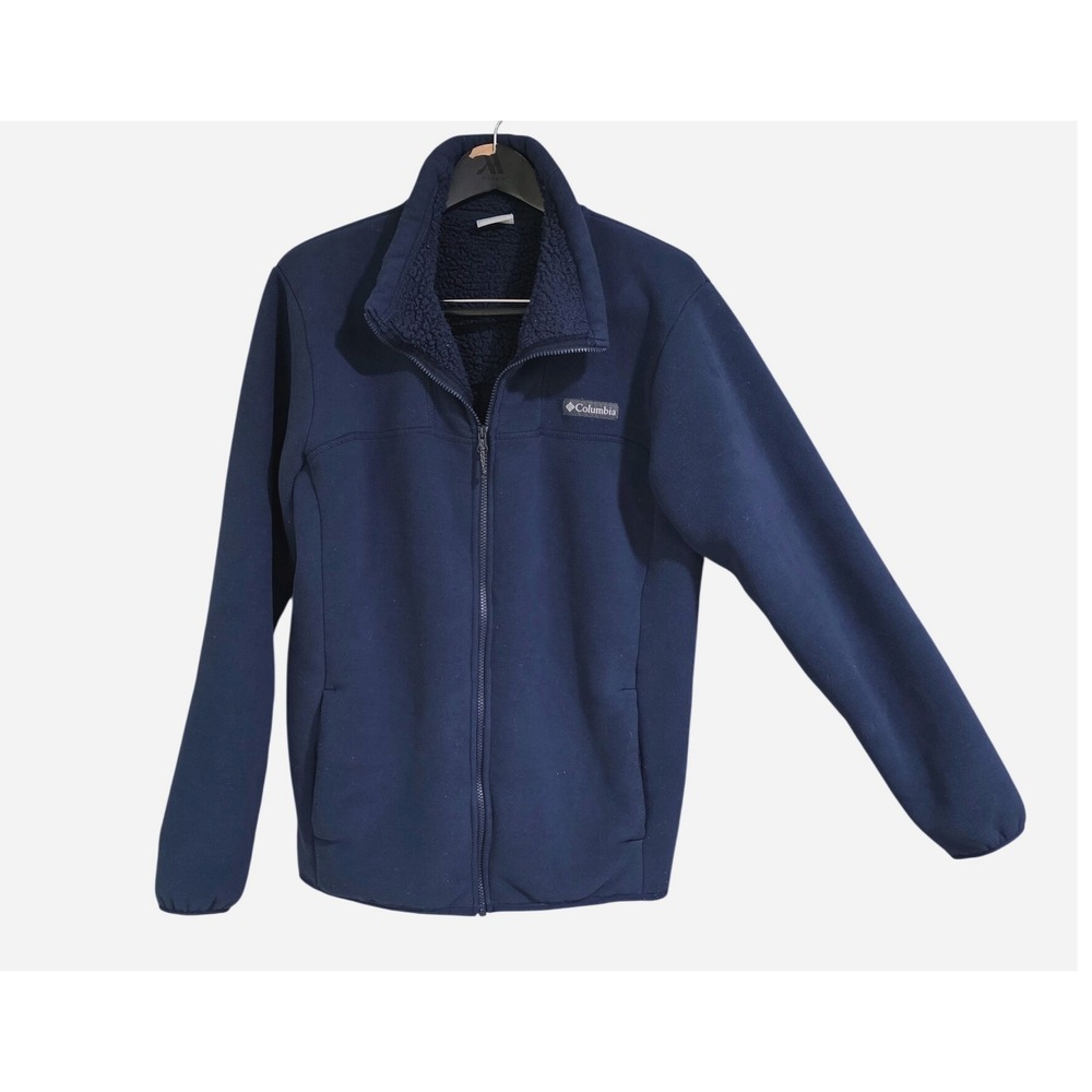 Columbia Fleece Jacket Mens Medium Navy Blue Full Zip Sherpa Collar